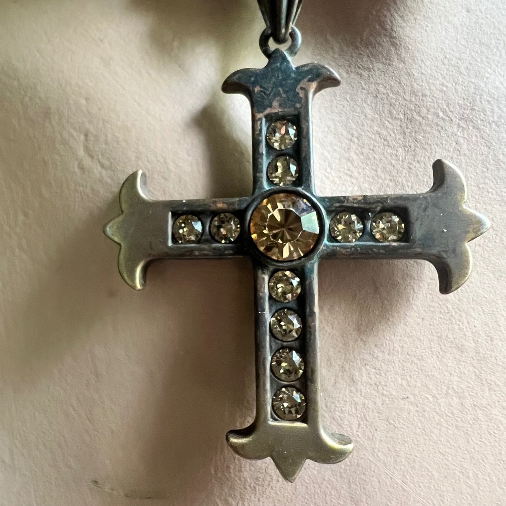 Gothic‎ Cross Necklace OS Brass Champagne Excellent - Picture 2 of 6